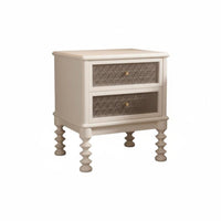 Vintage Design Rattan Drawer Nightstand French Retro Design 2-Drawer Woven-Front End Table Ample Storage Bedside Cabinet Rounded Corners for Adults, Homeowners, Guest Room, Home Office
