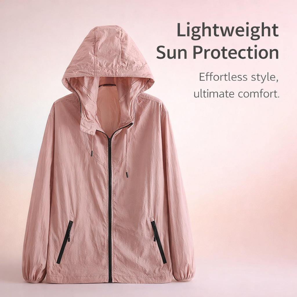 Beach Cover Up Zip Up Hoodie for Women with Long Sleeve Sun Protection, Lightweight Summer Jacket, Loose with Crinkle Material