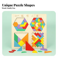 Tangram Block Mind Game Set Early Education Quadruple Challenge Set Wooden Mind Game Board Geometric Pattern Blocks Encourages