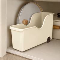 Cream Cabinet Storage Bin with Wheels, Modern Minimalist Kitchen Utensil Organiser, Space Saving Cupboard Storage Bin