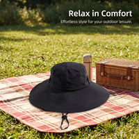 Unisex Bucket Hat with Adjustable Drawstring for Outdoor Activities, Wide Protection for Fishing Hiking Mountain Climbing Breathable Gardening