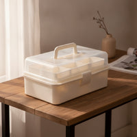 Three-Layer Foldable Storage Box with Clear Lid Portable Craft Organizer Box Sturdy Organizer with Trays Rectangular for Classroom