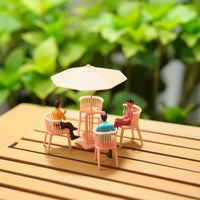 Miniature Table and Chairs with Umbrella Unpainted Miniature Patio Furniture Diorama Furniture Set White for Model Makers