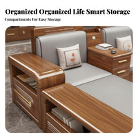 Wooden Frame Sofa with Drawers New Chinese design aesthetic sectional Storage Sofa Modern Minimalist living area design Room Furniture for Homeowners, Home, Lounge Area