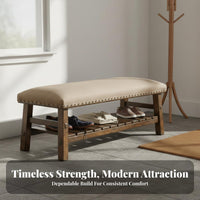 Classic American Design Shoe Rack Bench with Padded Seat Cushioned Top Upholstered Shoe Rack Bench Multi-Functional Storage Furniture Two-Fold Functionality for Homeowners, Families, Seniors, Entryway, Hallway, Mudroom, Living Room