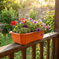 Rectangular Flower Box, Terracotta-Look Planter, Balcony Box with Drainage, 240ml, 5 Pieces, for Flowers & Herbs