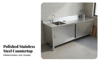 Rust Stainless Steel Kitchen Workstation Easy to Clean Stainless Steel Utility Sink Workbench Heavy Duty Commercial Prep Table with Sink Multi-Functional for Restaurant Owners, Professionals, Workshop, Laundry Room, Basement, Outdoor