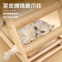 Wooden Cat Tree with Scratching Post and Sisal Pad, Space-Saving