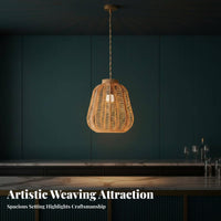 Woven Pendant Light Vintage Styled Rattan Design Lampshade Aesthetic Woven Lamp Shade for Restaurant, Dining Room, Coffee Shop