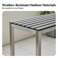 Weather-withstandant Long Pub Table and Stools Space-Saving 3-Piece High-Top Table and Stool Set Easy to Clean Outdoor Furniture sturdyDuty for Apartment Residents, Business Owners, Balcony, Patio, Garden, Rooftop