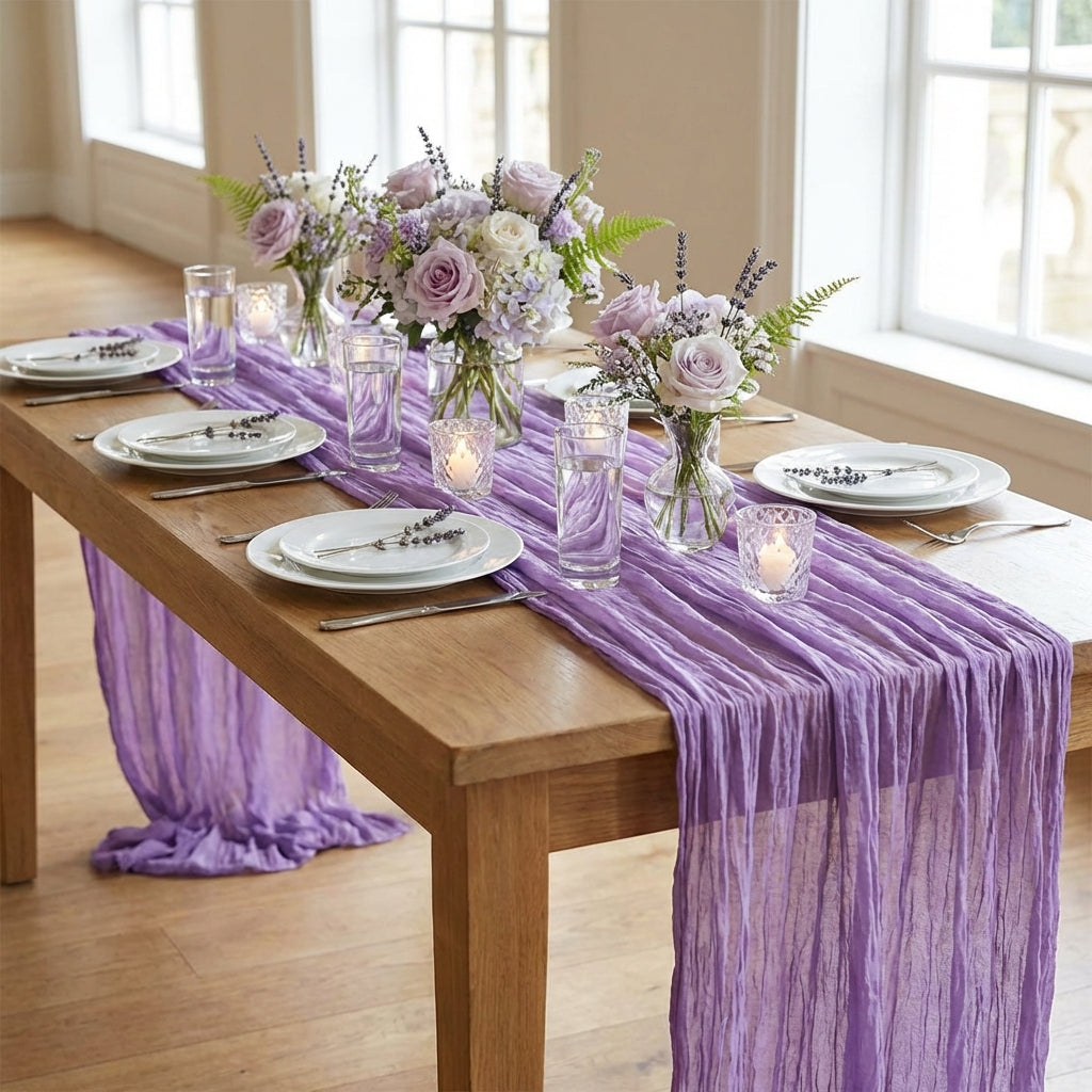 Crinkled Gauze Table Runner Elegant Design Boho Table Runner Soft Touch Event Decoration for Brides, Party Hosts, Banquet, Bridal Shower, Easter
