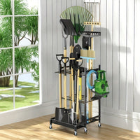Wheeled Tool Rack Black Garden Storage Universal Multi-Shelf for Garage