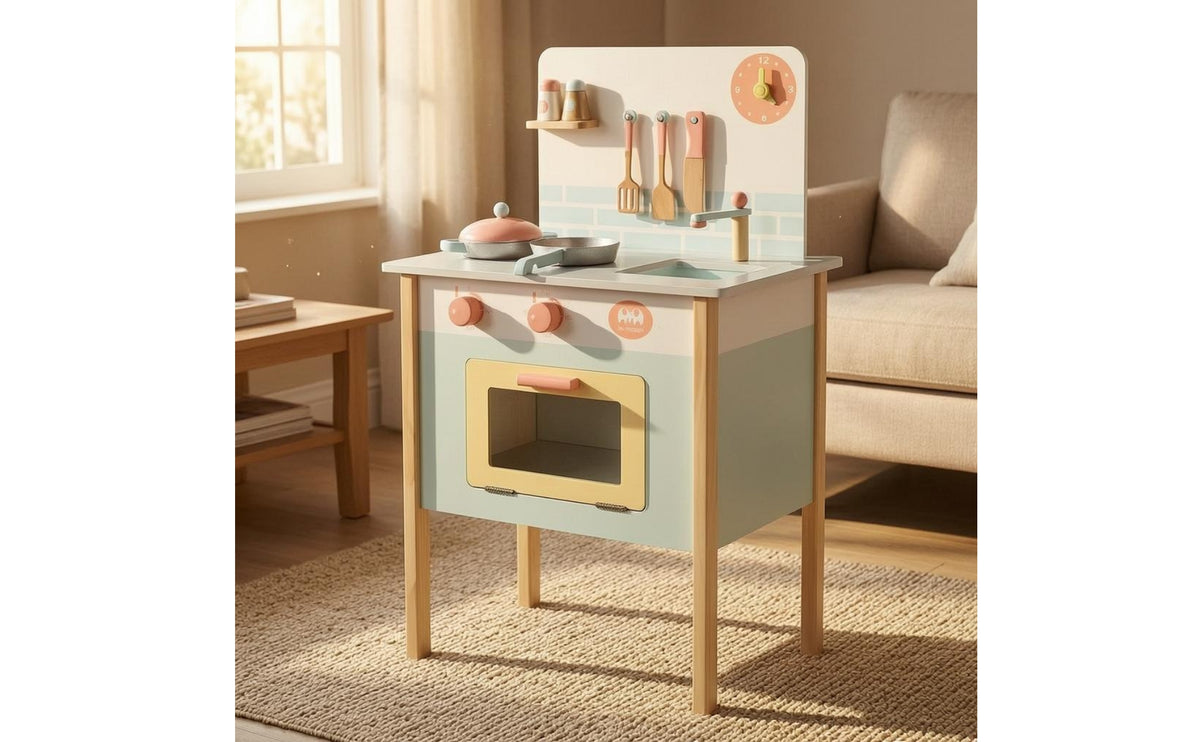 Wooden Play Kitchen Storage Shelf Toy Kitchen Set Interactive Knobs Young Cooks Playset