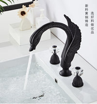 European Style Black Copper Three-Hole Basin Faucet with Crystal Handle