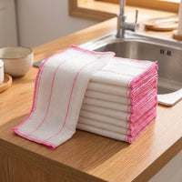 5 Layer Cotton Gauze Dish Cloths, Lintless Dish Cloths for Dishwashing, Textured Oil-Resistant White and Pink Stitched Edge Dishcloths, 5 Pack