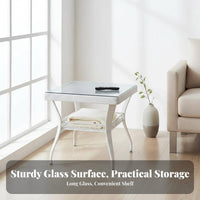 Minimalist Design Square Woven End Table with Glass Top Space-Saving Wicker Stand with Glass Top Weather-Resistant exteriordoor Furniture Easy to Clean for Apartment Dwellers, Homeowners, Adults, Balcony, Patio, Garden, Teahouse