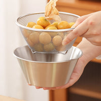 Rolled Rim Rice Washing Basket Wide Opening Fine Mesh Colander Narrow Base Stainless Steel Colander