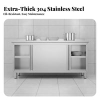 Rustproof Stainless Steel Work Table Cabinet Easy to Clean Heavy Duty Prep Table Sliding Doors Adjustable Feet Kitchen Cabinet with Sliding Doors Waterproof for Restaurant Employees, Home Cooks, Hobbyists, Hotel, Warehouse, Workshop, Garage