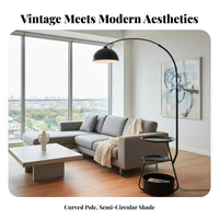 Century-Inspired-Century Modern Design Fishing Floor Lamp Dimmable Floor Lamp with Table LED Bulb Included Indoor Lighting Adjustable Lampshade for Homeowners, Small Space Dwellers, Living Room, Bedroom, Office, Corner