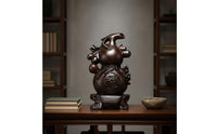 Gourd with Pedestal Traditional Wooden Gourd Solid Wood Wooden Ornament for Tabletop, Living Room, Office