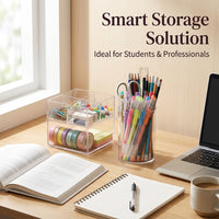 Acrylic Pen Holder for Desk, Clear Desktop Organiser for Study Table, Round Pencil Cup for Students, Stationery Brush 10 x 6.5 cm