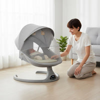 Wireless Control Electric Baby Rocking Chair Bluetooth Music Automatic Infant Swing Bug Net Canopy Newborn Cradle Swing Spine Protection Design for Newborns, Infants, Nursery, Living Room