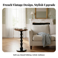 French Inspired Solid Wood End Table Retro Design Solid Wood Coffee Table Elegant Design Nightstand Stable Weighted Base for Interior Designers, Apartment Dwellers, Homeowners, Living Room, Bedroom, Small Areas, Entryway