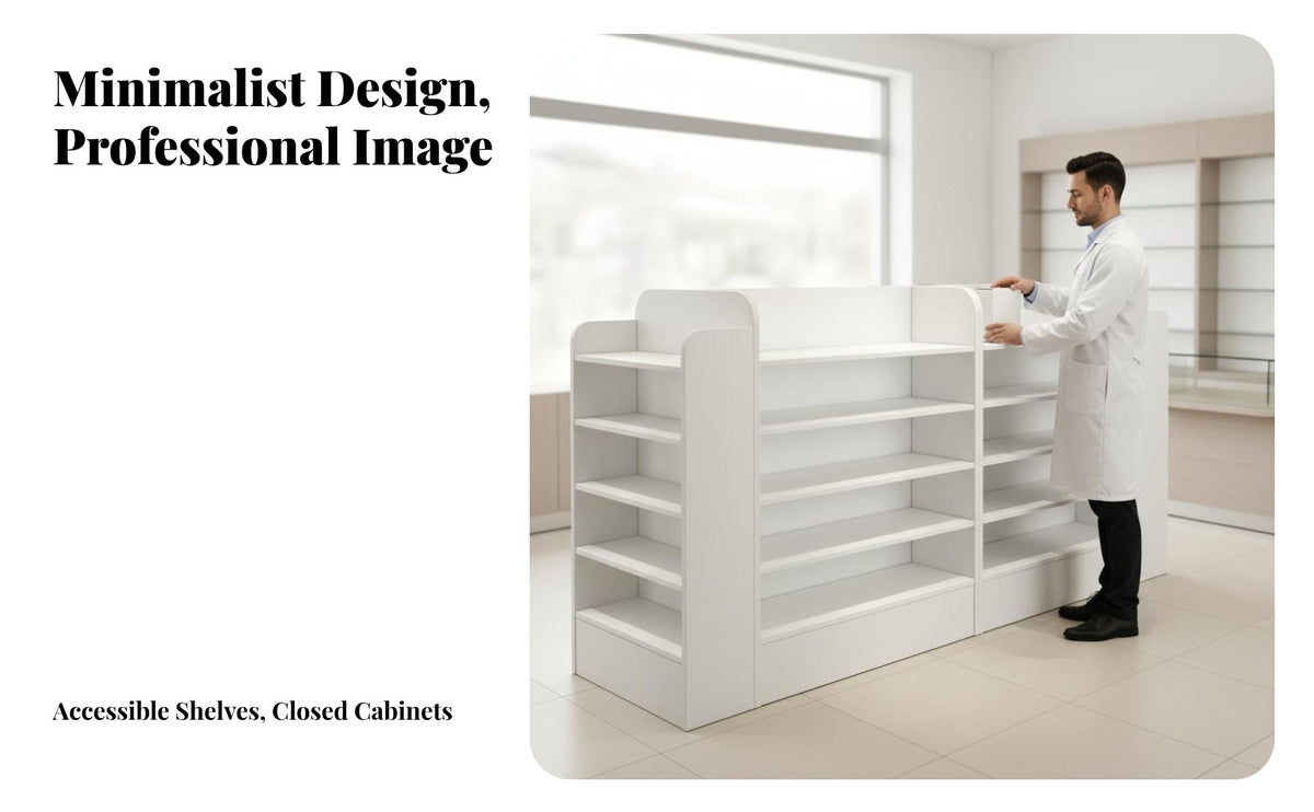 Pharmacy Display Cabinet Stable Structure Glass Medicine Shelf Large Capacity Medical Facility Storage Cabinet for Pharmacists, Shopkeepers