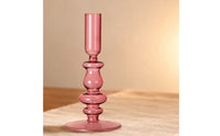 Turned Stem Blown Glass Candle Holder Cylindrical Top Glass Taper Candle Holder Wide Base