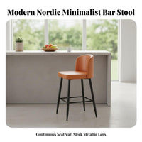 Nordic design Upholstered Bar Stool with Backrest Modern Minimalist Design Counter Chair Stable Base Seating Furniture Integrated Footrest for Homeowners, Adults, Restaurant Owners, Kitchen Island, Shop, Cafe, Dining Room