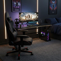 Gaming Desk Built-in Cable Management Carbon Fiber Desk Surface Headphone Hook K-Leg Computer Table for Esports Athletes, Students, Bedroom