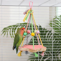 Wood Perch Flat Perch with Rope Hangers, Hanging Bird Toy with Gnaw Elements, Solid Wood Pet Bird Toys for Budgies Parakeet Enrichment