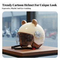Cute Animal Ears Helmet 3C Certified Cute Bear Ear Helmet Windproof Impact-Resistant Headwear for Women, Cold Weather