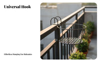 Iron Flower Rack Rust-Resistant Hanging Railing Planter Sturdy Construction Round Steel Planter Pot Holder for Outdoor, Patio, Deck