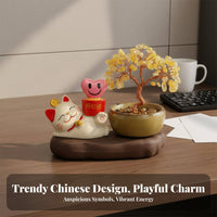 Fortunate Cat Crystal Tree Decoration Chinese Chic Design Beckoning Cat Wealth Tree Figurine Beckoning Cat Statue Good Luck