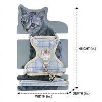 Cat Harness and Leash Set for Outdoor Walking, Soft Plaid Chest Vest, Non-Retractable Training Cat Leash and Cat Walking Leash for Pets
