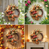 Pumpkin Wreath Thanksgiving Wall Hanging Vintage Door Decoration for Holiday, Wedding