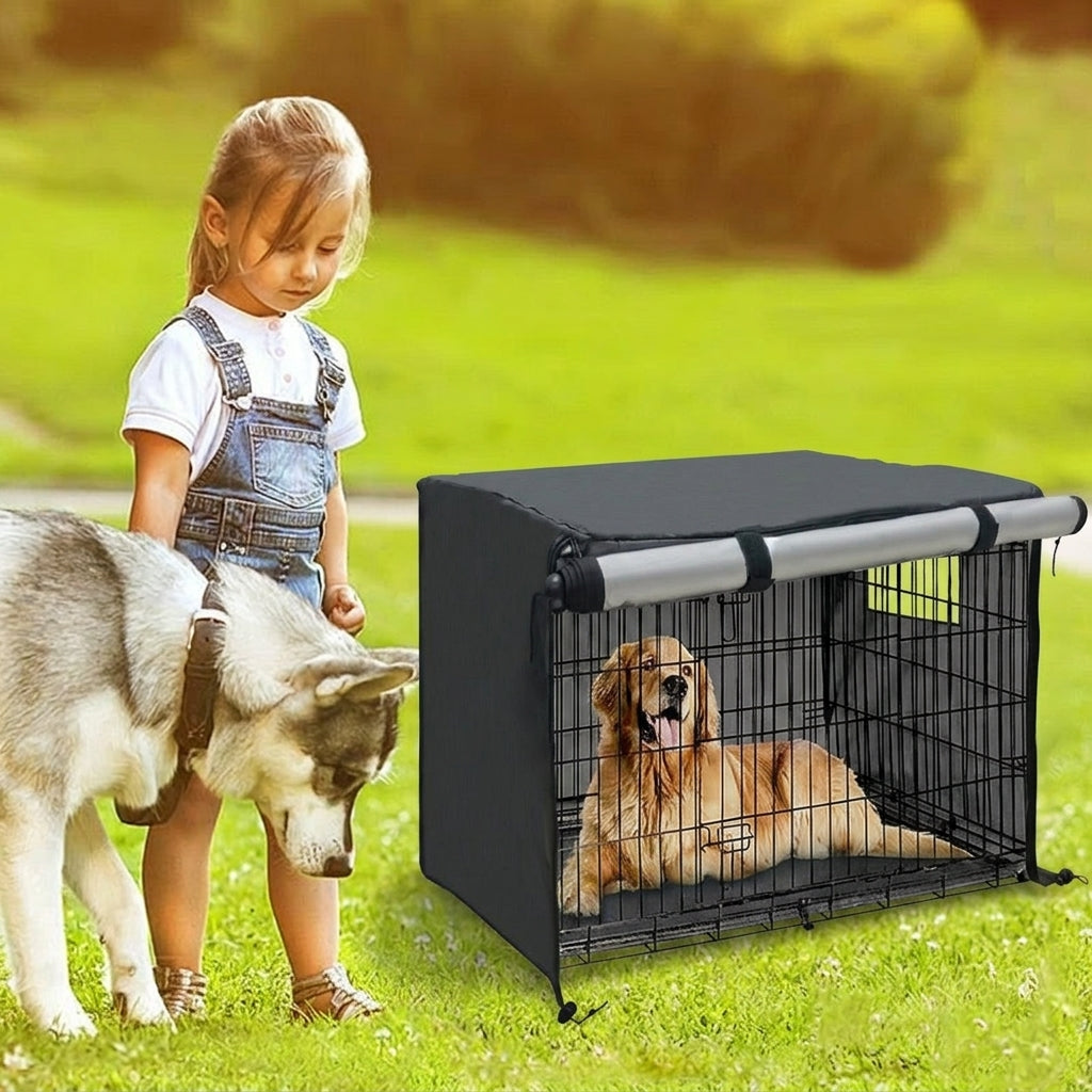 Dog Crate Cover, Waterproof Dog Kennel Cover with Roll-Up Panels, Thickened Oxford Cloth Pet Crate Cover for Indoor Outdoor Wire Cage Privacy