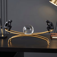 Thinker Statue with Crystal Ball Artistic Metal Figurine with Crystal Ball Sculptural Thinker Statue for Art Lovers