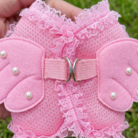 Dog Harness and Cat Harness Vest with Leash Set, Soft Polyester Puppy and Kitten Harness with Angel Feathers and Pearls for Small Dog Walking