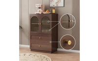 Cabinet with Fluted Glass Doors Wood Grain Side Cabinet Quiet Sideboard for Living Room, Bedroom