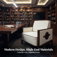 Wooden Frame Fabric Armchair Modern Chinese aesthetic Single Sofa Padded Armrests Office Furniture for Interior Designers, Adults, Reception Area, Bedroom