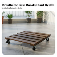 Square Wooden Plant Stand with Wheels Versatile Square Planter Trolley Sturdy Duty Plant Wheeled Base Anti for Patio