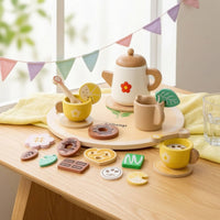 12 Pieces Wooden Tea Set Preschool Pretend Tea Set Wooden Playset Kids Colorful for Nursery