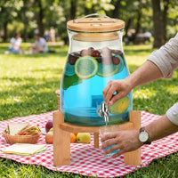 Drink Dispenser with Tap and Metal Stand, Tapered Juice Dispenser with Steel Spigot, Beverage Dispenser for Iced Tea and Home Bar Use