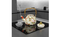 Teapot with Infuser Gold Enamel Floral Teapot Porcelain Enameled Kitchenware for Kitchen Counter