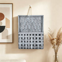 Woven Wall Basket Hanging Rope Wooden Storage Basket Handcrafted