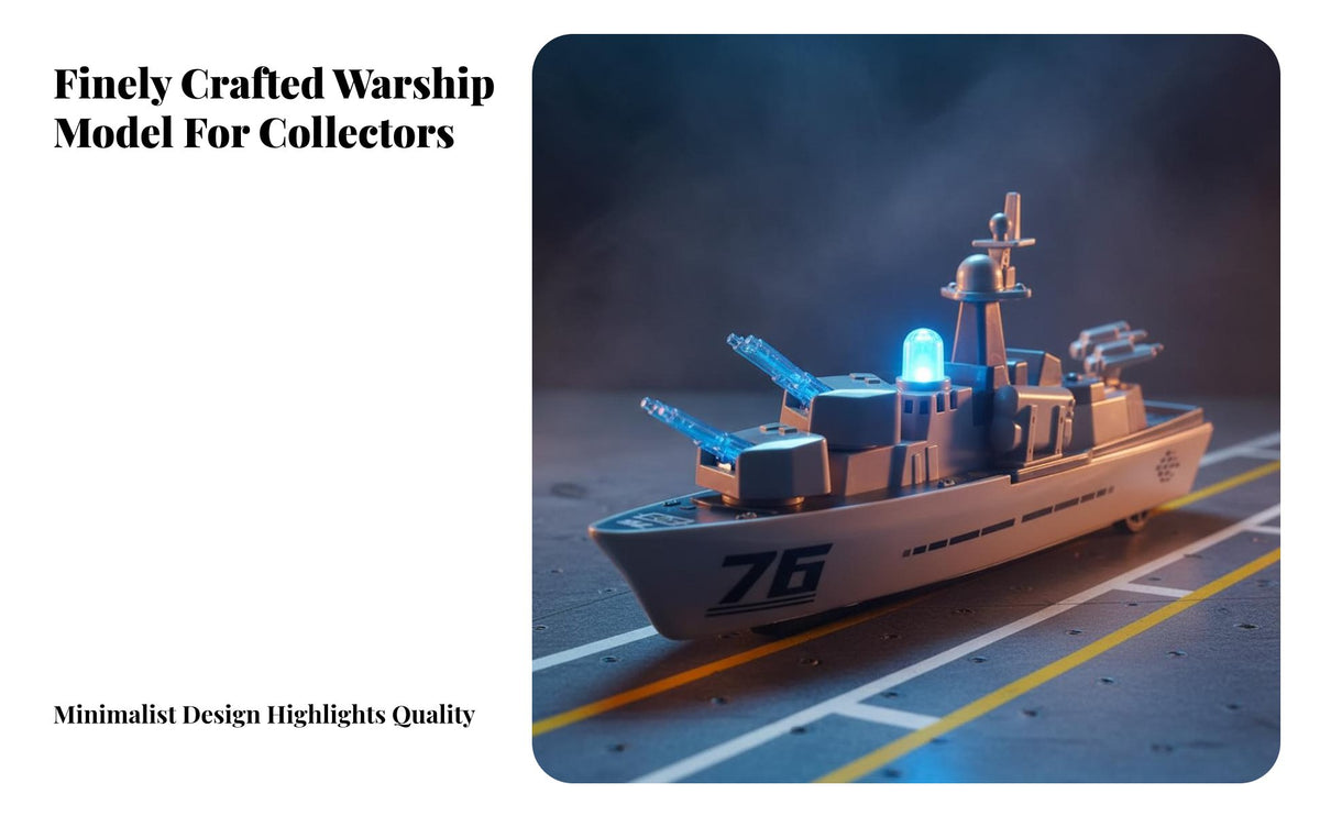 Toy Warship with Helicopter Light-up Toy Warship with Wheels Rolling Warship Model for Kids, Boys, Tabletop Play, Pretend Battles