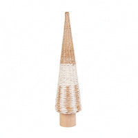 Woven Cone Tree with Wooden Base Minimalist Christmas Tree Decoration Rustic Holiday Accent Handmade for Windowsill
