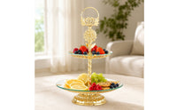 Ornate Two-Tier Fruit Tray Decorative Fruit Tray with Stand Metal 2-Tier Dessert Stand Space-Saving for Hosts